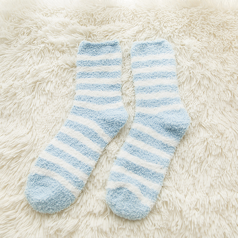 Striped Crew Socks Autumn Winter Coral Velvet Female Socks Home Floor Socks Sleeping Socks Cashmere Thicker Plush Socks Fluffy Fuzzy Socks